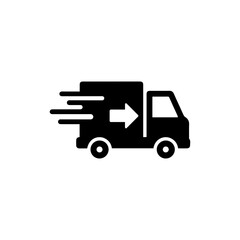 Black Filled Icon of Delivery Truck with Destination Arrow