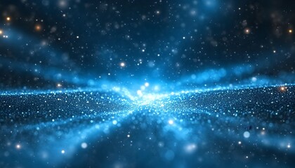 Obraz premium Glowing blue particles form a cosmic, glittering path, radiating light and energy