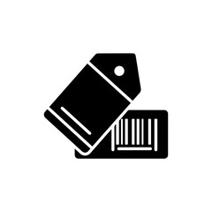 Black Filled Icon of a Shipping Label with a Barcode