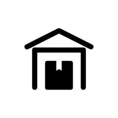 Black Filled Icon of a Storage Unit with a Box Inside