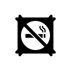 Black Filled Icon Representing a Box with No-Smoking Symbol