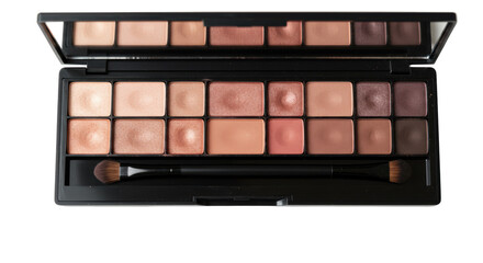 Isolated Eyeshadow Palette with Neutral Tones and Brushes