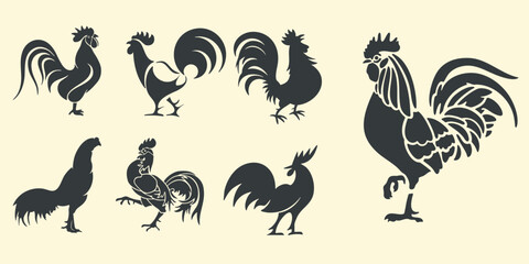 Rooster Silhouette Collection – Vintage Farm Animal Vector Set