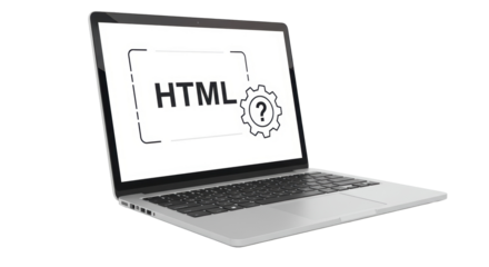 Isolated Laptop Displaying HTML Code with Gear Icon