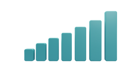 A teal bar graph showing increasing values against a black background in a rendered illustration