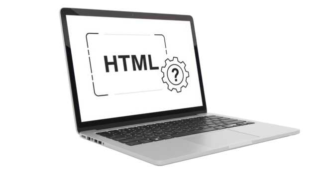Isolated Laptop Displaying HTML Code with Gear Icon