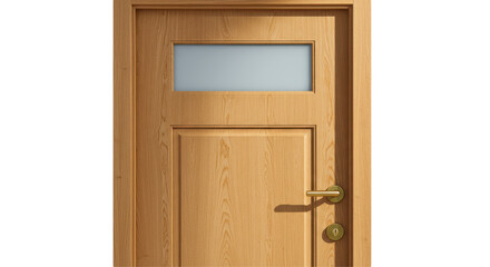 Obraz premium Isolated Wooden Door with Glass Panel and Gold Handle