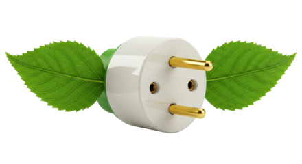 Isolated Electric Plug with Green Leaves Promoting Green Energy