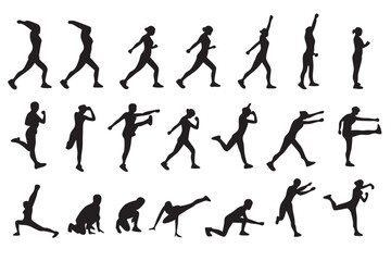 Running Walking Jumping Silhouette Poses | Human Motion Sequence Clipart