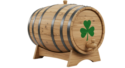 Isolated Wooden Barrel with Shamrock for St Patrick's Day