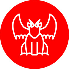 Gargoyle Vector Line White Circle Red Icon Design