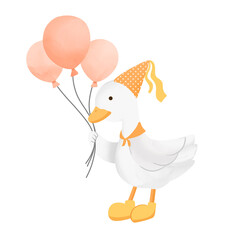 Goose holding pink balloon celebrate birthday party
