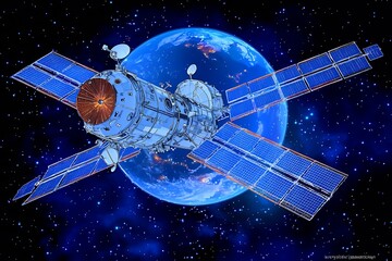 Pixelated Satellite Orbiting Earth at Night