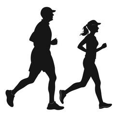 Active Motion Black Silhouette of Male and Female Runners in Motion