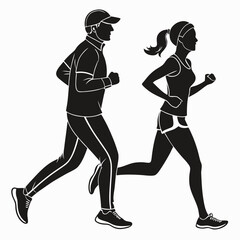 Dynamic Runner Duo Silhouette Male and Female Jogging Together