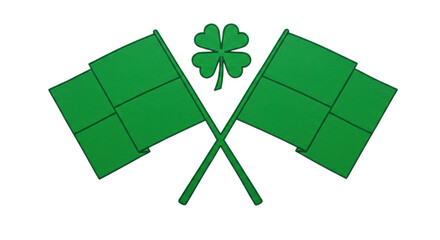 Isolated Two Crossed Green Flags with Shamrock