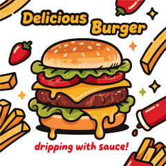 Burger with elements Vector  (Editable)