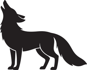 Silhouette of a Howling Wolf Standing Profile