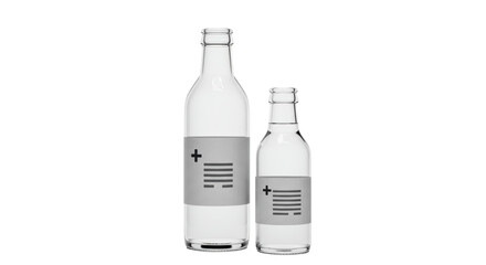 Isolated Two Clear Glass Bottles with Minimalist Labels