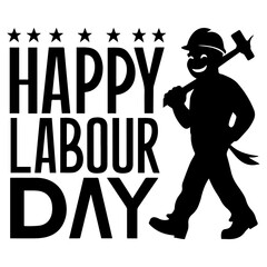 Happy Labour Day lettering with a worker vector icon.