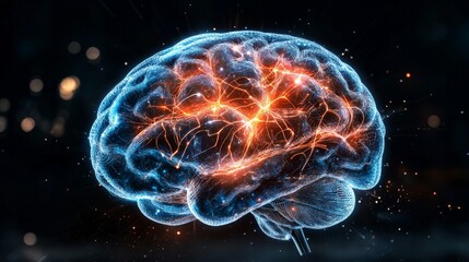 Obraz premium Digital Brain Concept with AI and Electrical Neural Connections, Power of Cognitive Intelligence