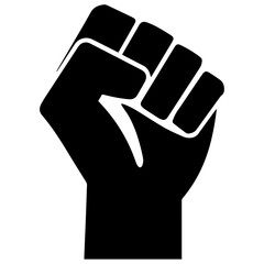 Black raised fist vector icon.