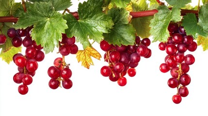 Vibrant Red Grapes with Lush Leaves