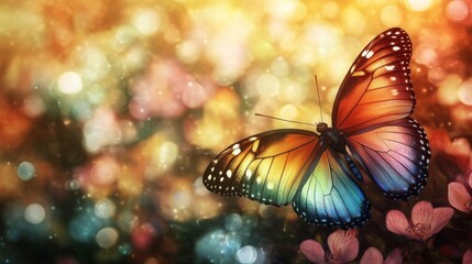 Colorful Butterfly on Floral Bokeh Background