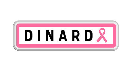 Panneau de sortie de Dinard, Ille-et-Vilaine, Bretagne avec Ruban Octobre Rose