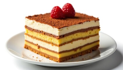 Classic tiramisu dessert, layered and rich, isolated , sweet, cocoa, yummy