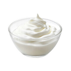 a clear glass bowl filled with a creamy. thick substance resembling whipped cream or yogurt. presented against a plain white background the smooth texture and glossy appearance suggest it could be use