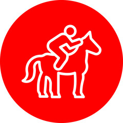 Horse Rider Vector Line White Circle Red Icon Design