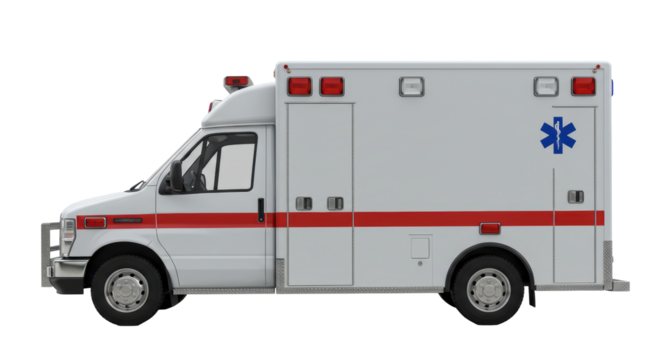 Isolated Side View of a White Ambulance Vehicle - Powered by Adobe