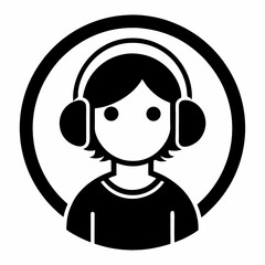 Woman Avatar With Headphones In A Circle Black And White Icon