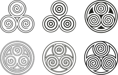 Triskelion Icons Set – Ancient Spiral Decorative Vector Bundle