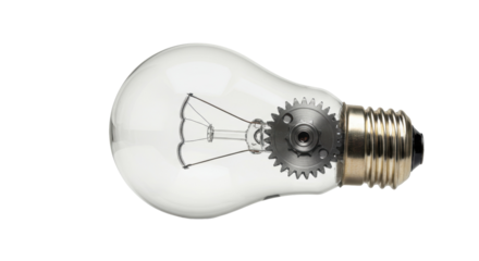 Isolated Light Bulb with Internal Gear Mechanism Symbolizing Innovation
