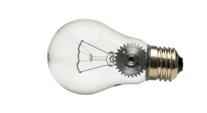 Isolated Light Bulb with Internal Gear Mechanism Symbolizing Innovation