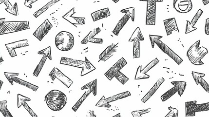 Hand-drawn directional symbols, various shapes and sizes, create a graphic pattern.