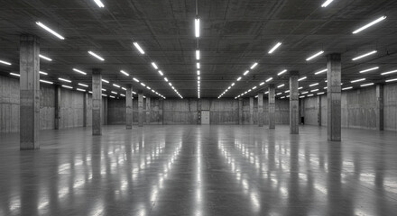 Spacious Empty Concrete Warehouse Interior Industrial Space Photography