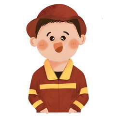 Boy Cartoon Firefighter Character and Firefighting Equipment Collection