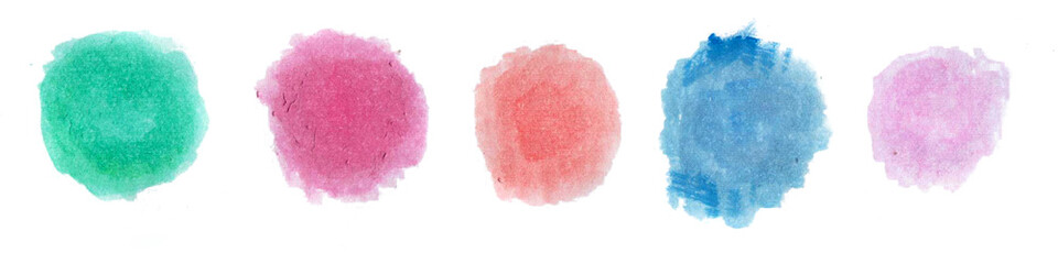 set of colorful watercolor brush circle shapes on transparent PNG.