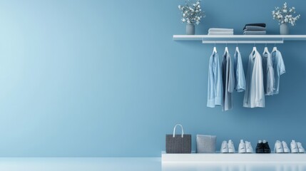 Organized Light Blue Clothing Wardrobe with Accessories