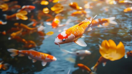 Vibrant Koi Fish Swimming in a Pond