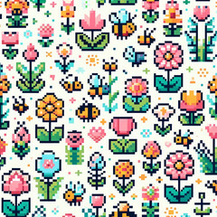 Designs of "8-Bit Flowers in Pixel Garden – Retro Game Style"