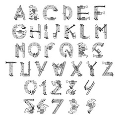 Naklejka premium Musical Alphabet with Instruments and Notes