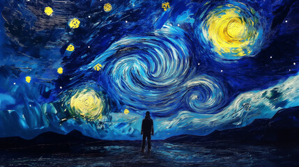 Lonely shadow under the starry night