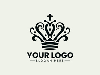 Elegant Black Crown Silhouette Vector Logo with Stars, Luxury Crown with Star Vector Illustration