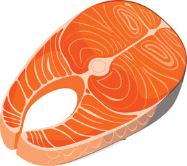 Raw Salmon Steak Flat Vector Illustration | Fresh Seafood Logo Icon | Minimalist Clipart | Isolated on White Background