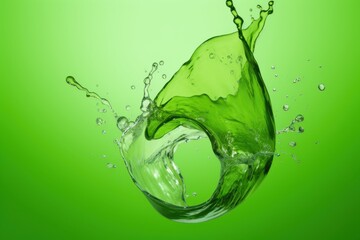 Vivid green water splash creating dynamic shapes against a bright background