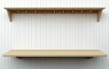 Wooden shelves on white wall